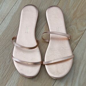 TKEES Rose Gold Double-Strap Slide Sandals
